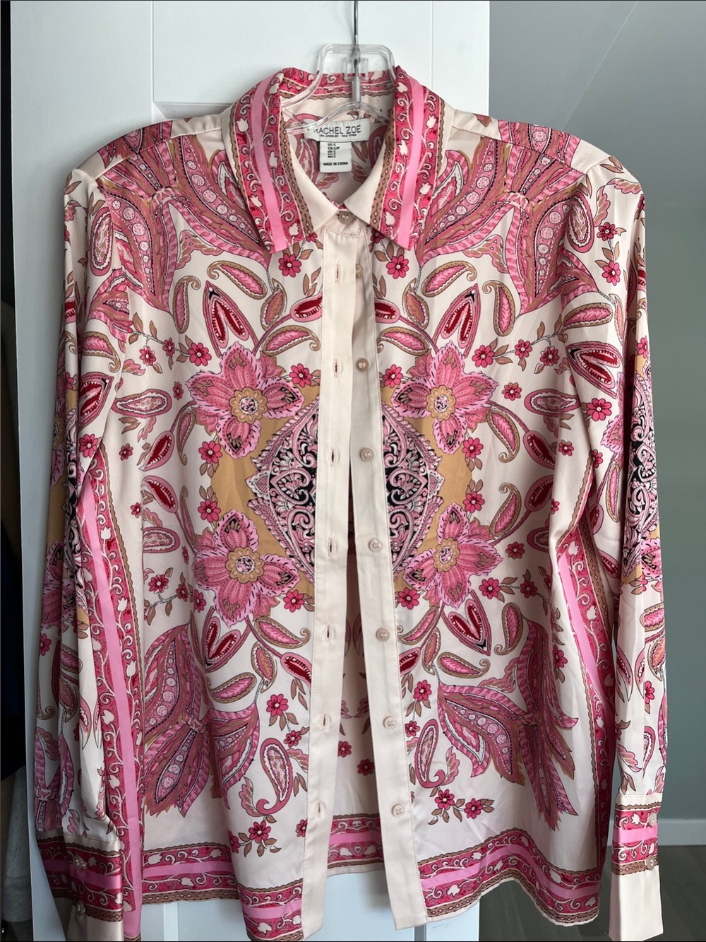 Rachel Zoe Pink and Cream Paisley Floral Button-Front Shirt